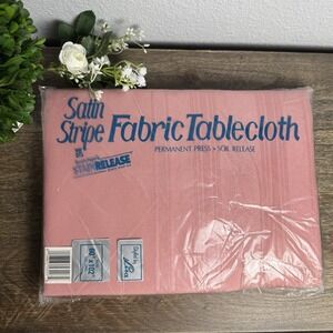 Vintage Pink Satin Stripe Tablecloth NOS 60x102 Oblong Permanent Press